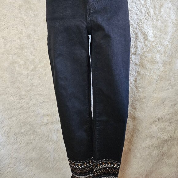 Frank Lyman Women’s Black Embroidery Legs Pants Size M - Picture 1 of 10